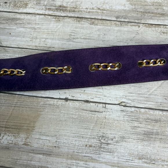 VTG Loring & Paige Suede Belt Sz ML Purple Gold Chunky Chainlink Adjustable 80s - Picture 11 of 12